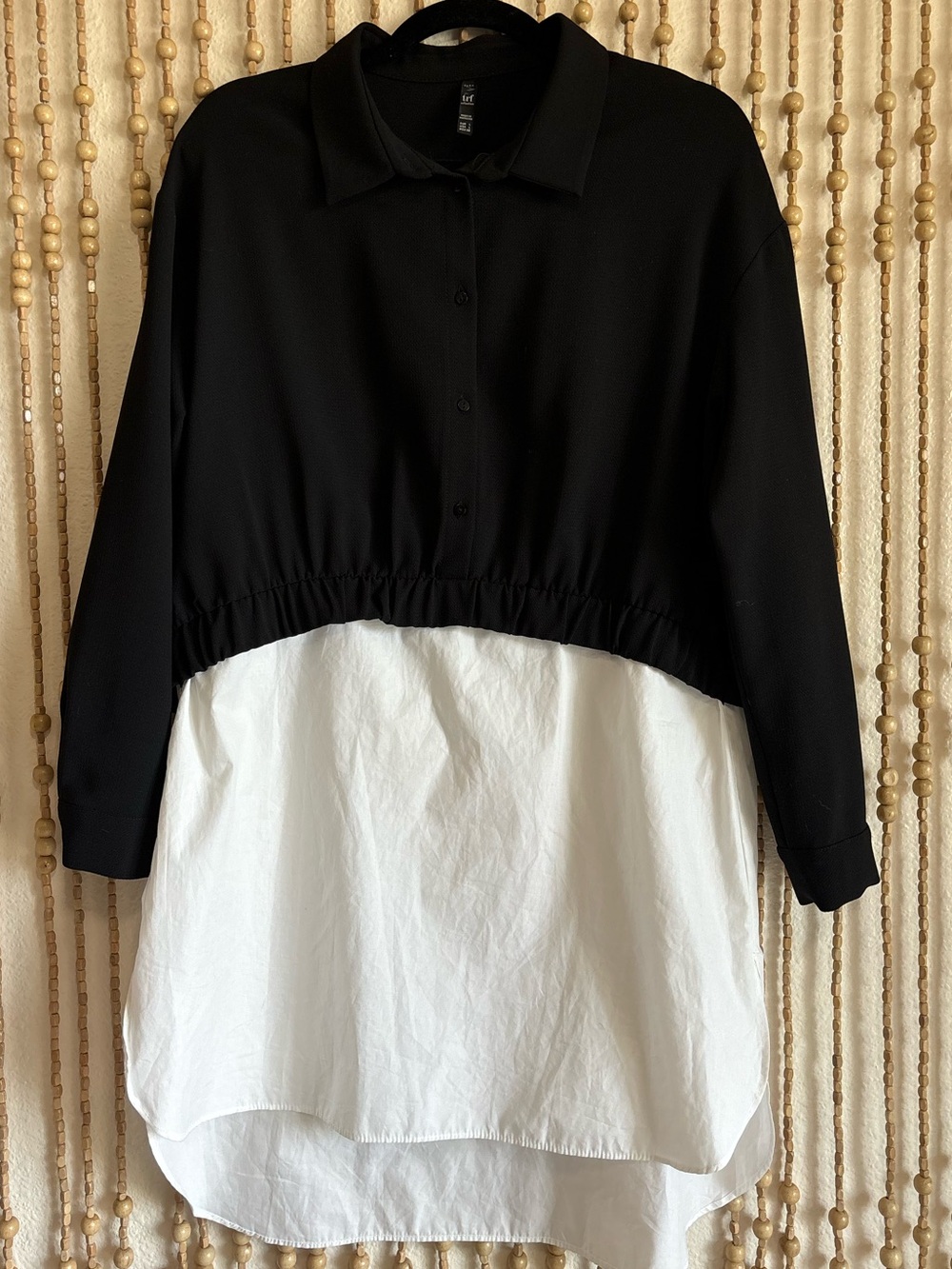 Zara Trf NWOT Black White Layered Shirt Contemporary Long Sleeve Collared Dress